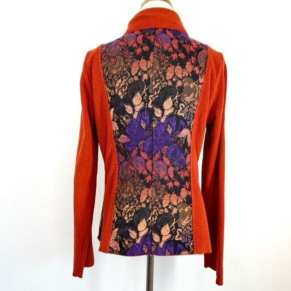 Soft Surroundings Burnt Orange Rust Fleece with Purple Tapestry Panels Cardigan - Picture 4 of 11